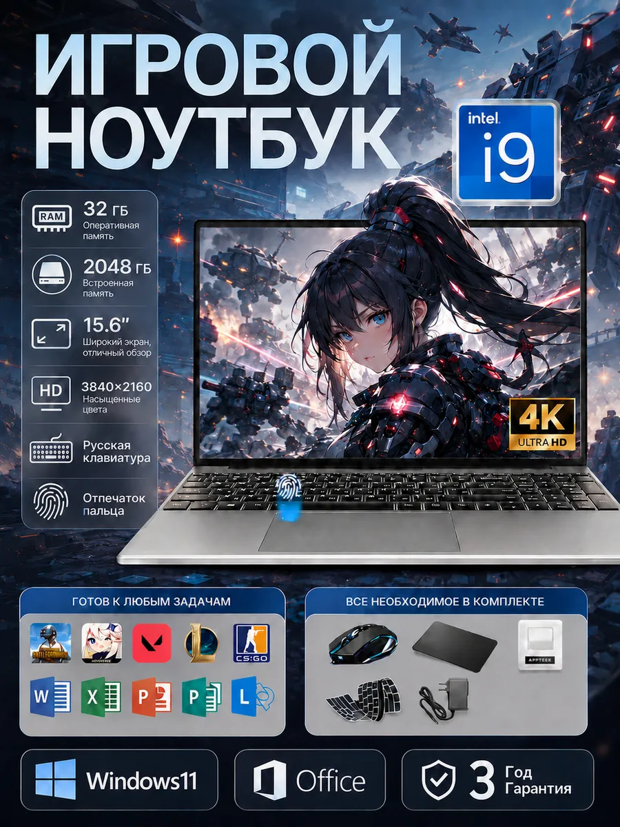 15.6” игровой Ноутбук Intel Core i9 120Hz TEKORA 1193767345 купить за 28 196 ₽ в интернет‑магазине Wildberries