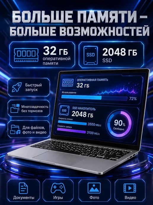 15.6” i7 Ноутбук, ОЗУ 32 ГБ, SSD 2ТБ для работы и игр, 32 ГБ, 2 ТБ, фото 4