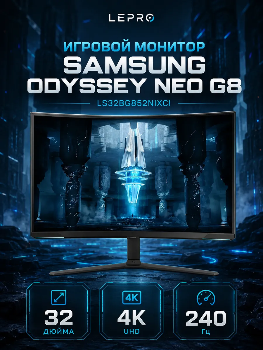 Samsung Игровой монитор LS32BG852NIXCI 32″ 4K 240 Гц 1 мс изогнутый