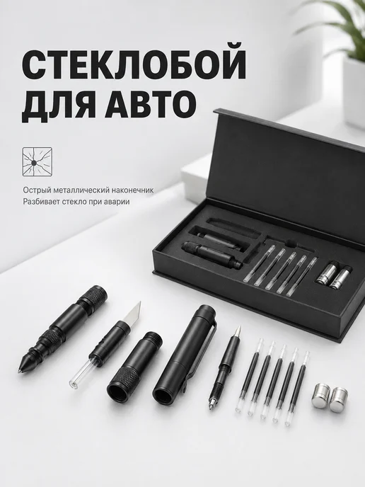 Ручка тактическая EDC инструмент стеклобой фонарик для авто, вариант, фото 2