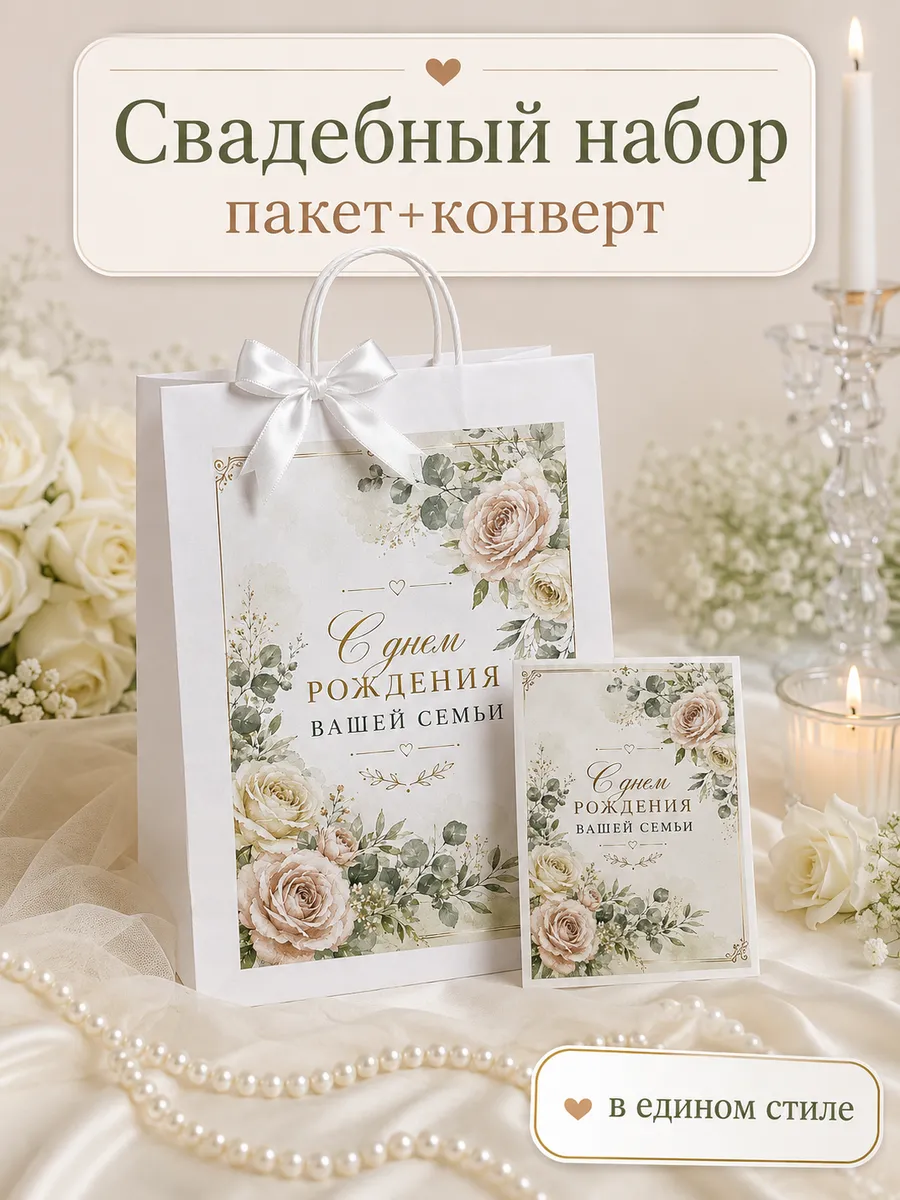 Подарочный пакет с конвертом на свадьбу молодоженам