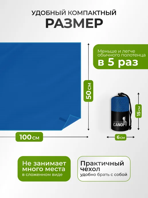 Canopy Полотенце быстросохнущее из микрофибры 50х100 для спортзала, синий, фото 2