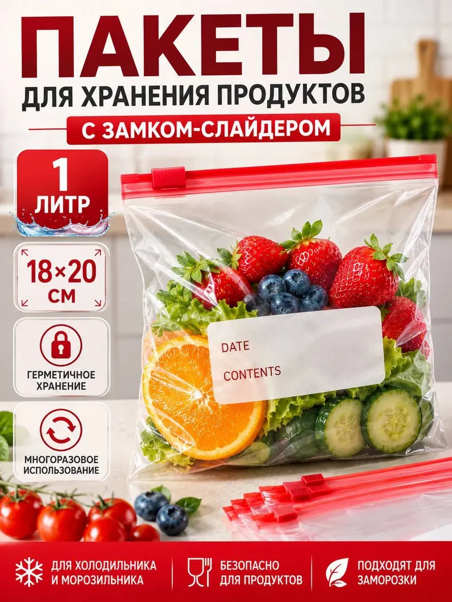Зип пакеты пищевые для заморозки 20шт