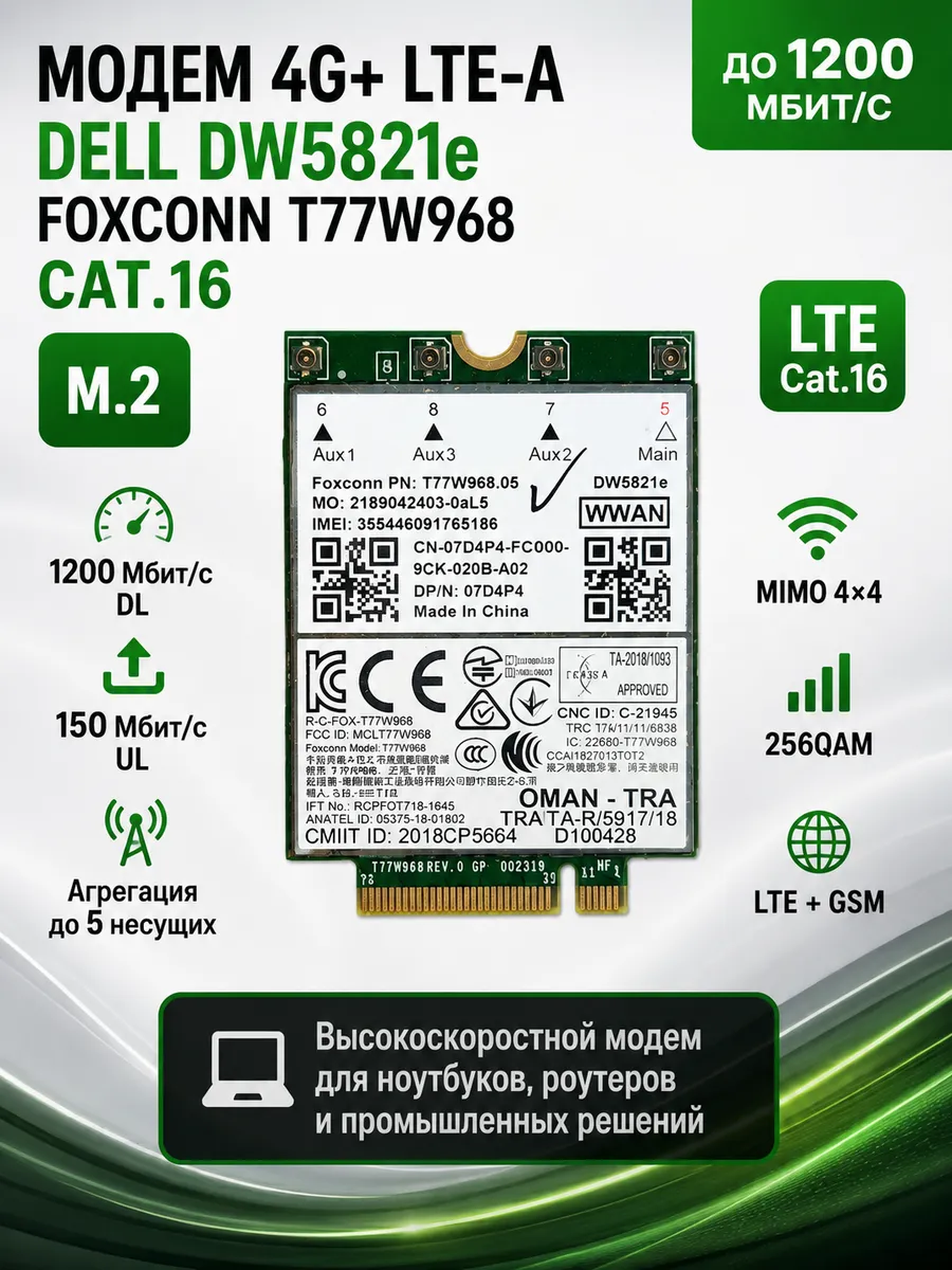 Модем 4G+ LTE-A DELL DW5821e Cat.16