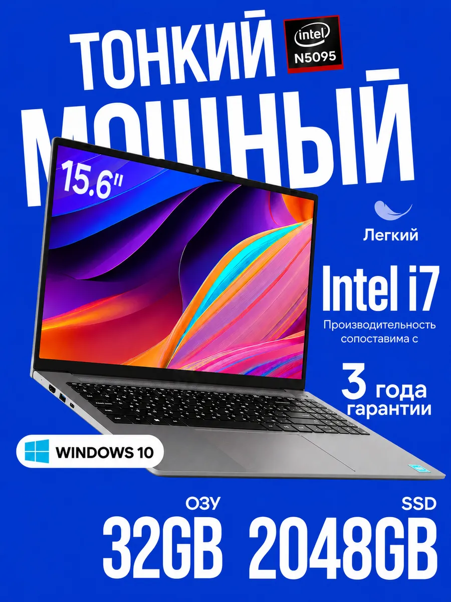 Ноутбук для работы и учебы 15,6" IPS 32 ГБ+2TБ