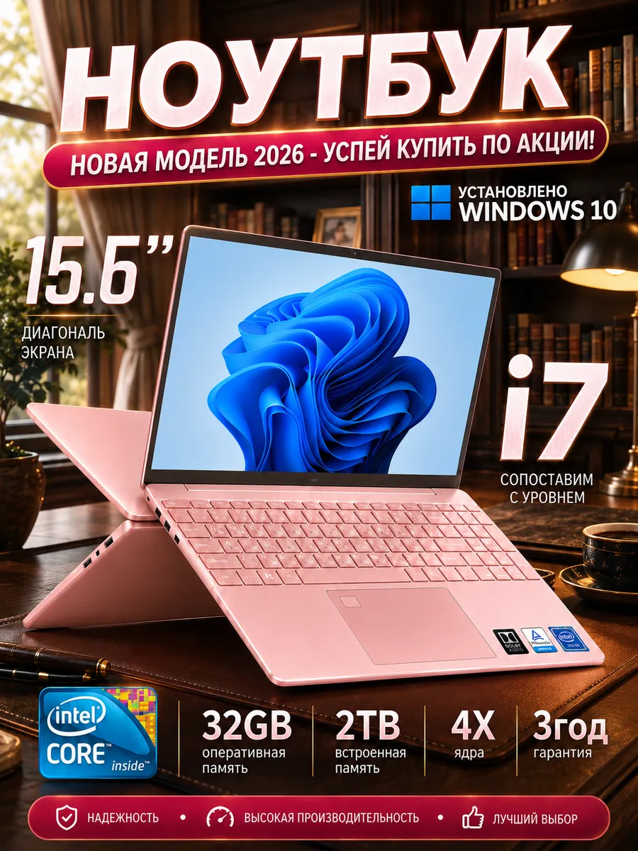 Ноутбук 32 ГБ+2TБ для работы и учебы Windows 10 15,6" IPS