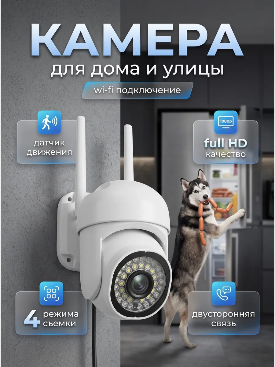 Камера видеонаблюдения Wi-Fi для дома и улицы Full HD