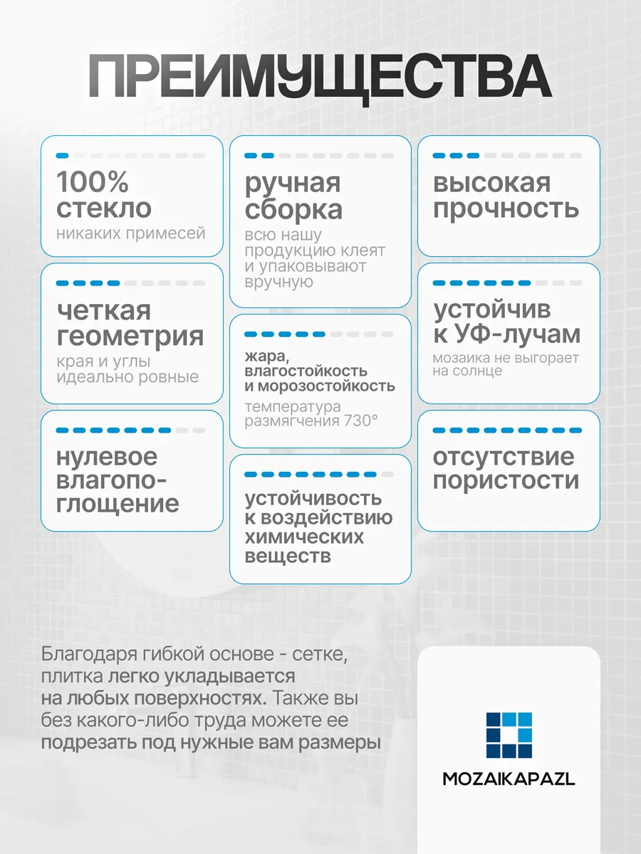 Плитка мозаика стеклянная Сине - серый 31х31см 5 сеток 3