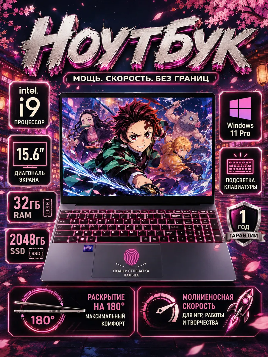 Ноутбук для работы и учебы 15.6"N5095 32 ГБ +2048ГБ