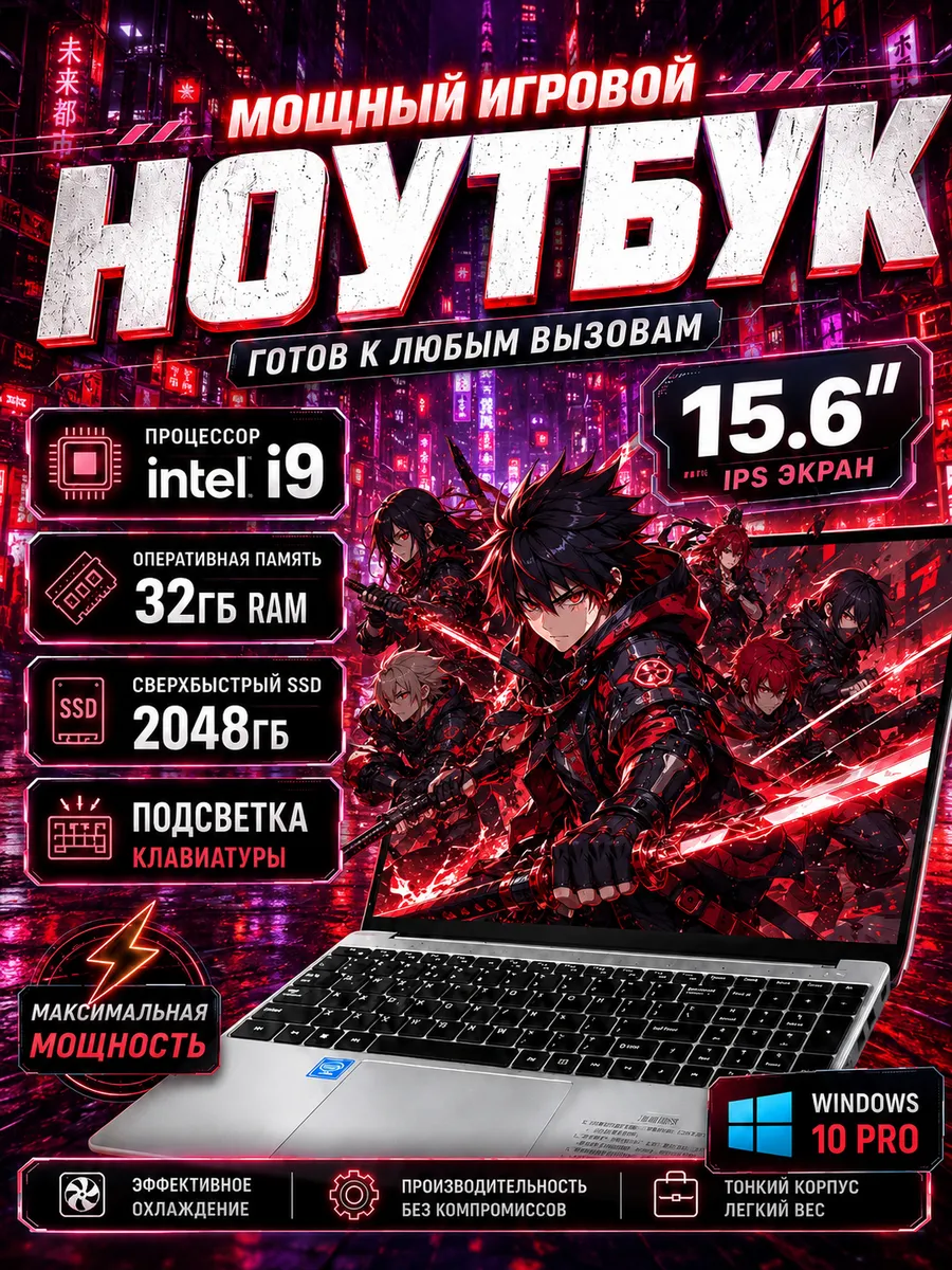 Ноутбук для работы и учебы 15.6"N5095 32 ГБ +2048ГБ