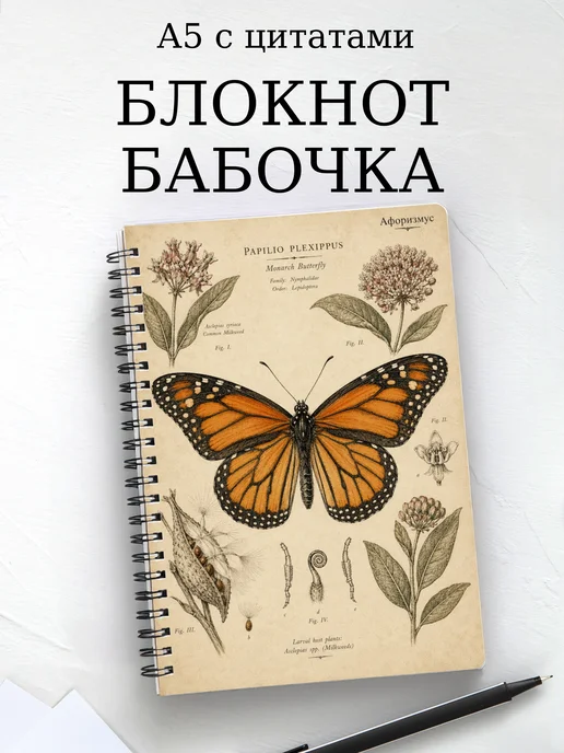 Блокнот Бабочка Махаон с мотивирующими цитатами