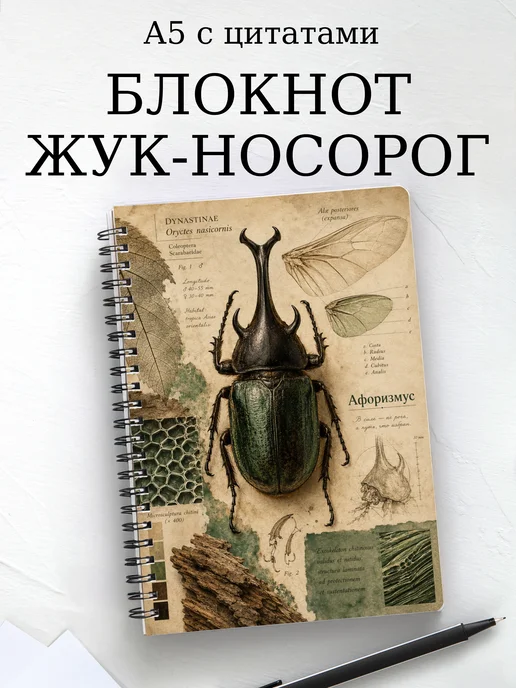 Блокнот Жук-носорог с мотивирующими цитатами