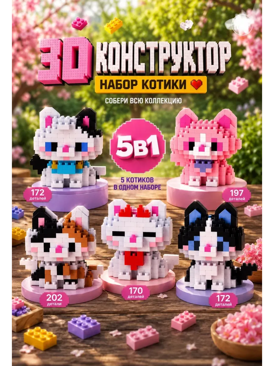 Конструктор 3d из миниблоков Набор Котики