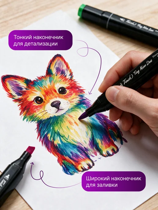 TANFORT Маркеры для скетчинга набор двусторонних фломастеров 48 шт, 48 шт, фото 5
