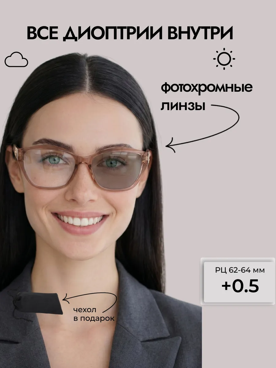 Очки для зрения женские фотохромные бабочка