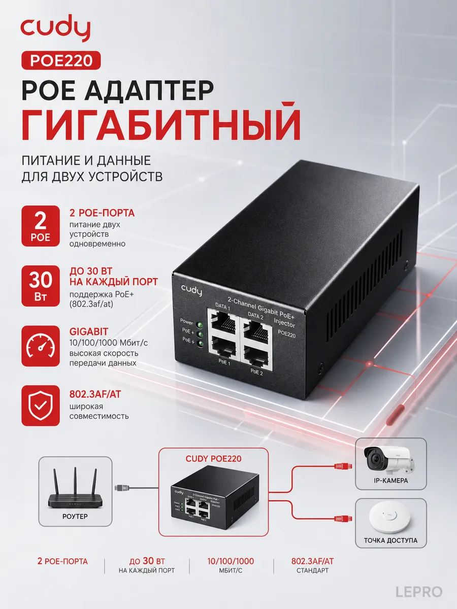 PoE адаптер POE220 30 Вт гигабитный