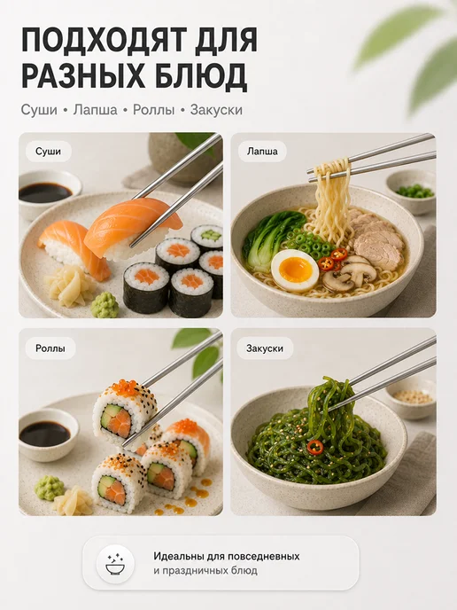 MINISO Life Палочки для еды железные многоразовые, набор 3 пары, серый, фото 4
