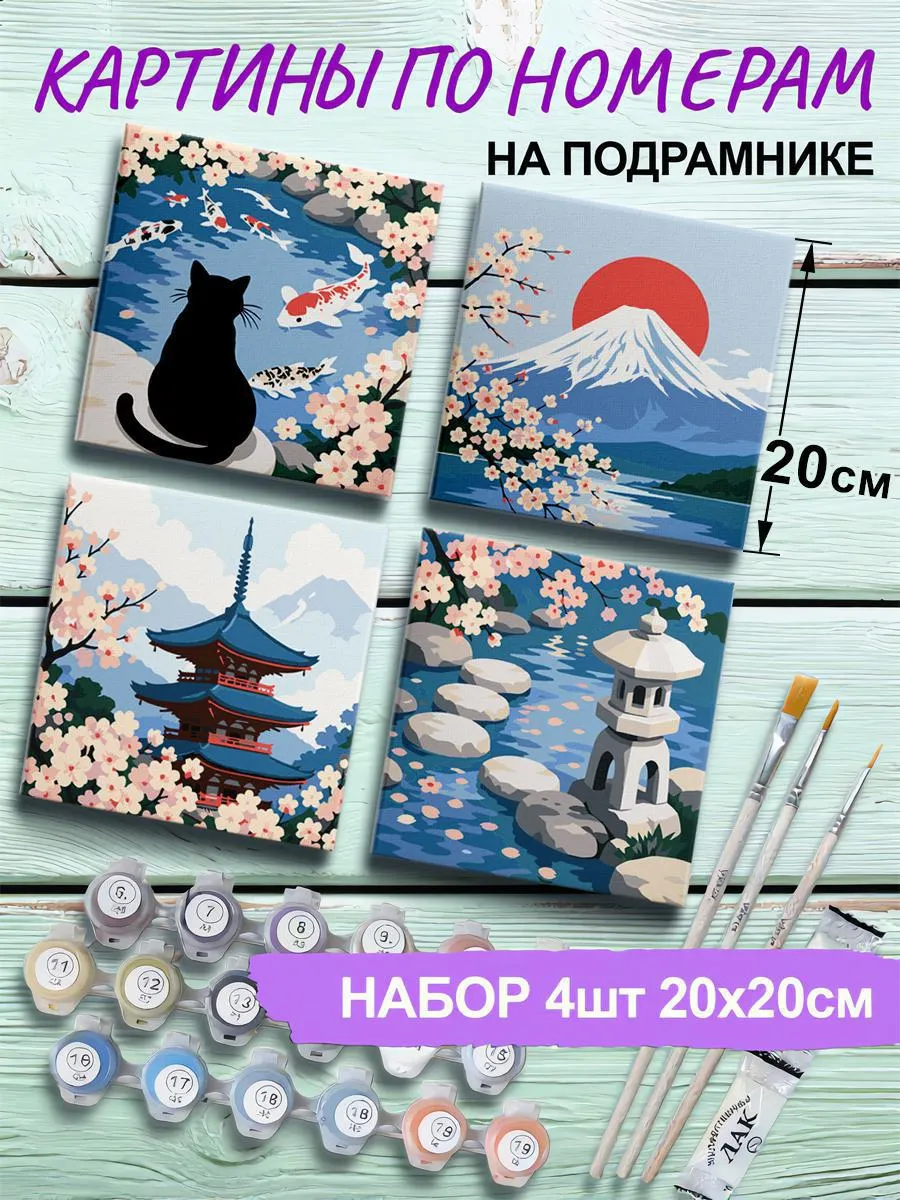 Картины по номерам маленькие 20х20 Мини набор Япония Котик
