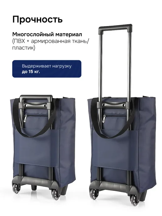 Сумка тележка хозяйственная на колёсиках, синий, фото 2