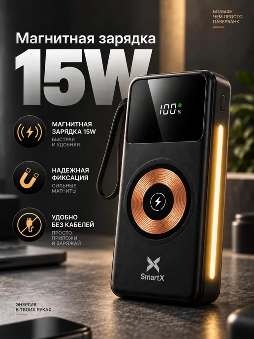SoniX Повербанк 30000 mah Power bank с беспроводной зарядкой, 30000 мАч, фото 2