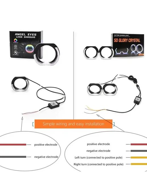 Нет бренда LED Angel Eyes i8-O, 3 дюйма, RGB-линзы, 3 i9-O RGB-проекторы, фото 3