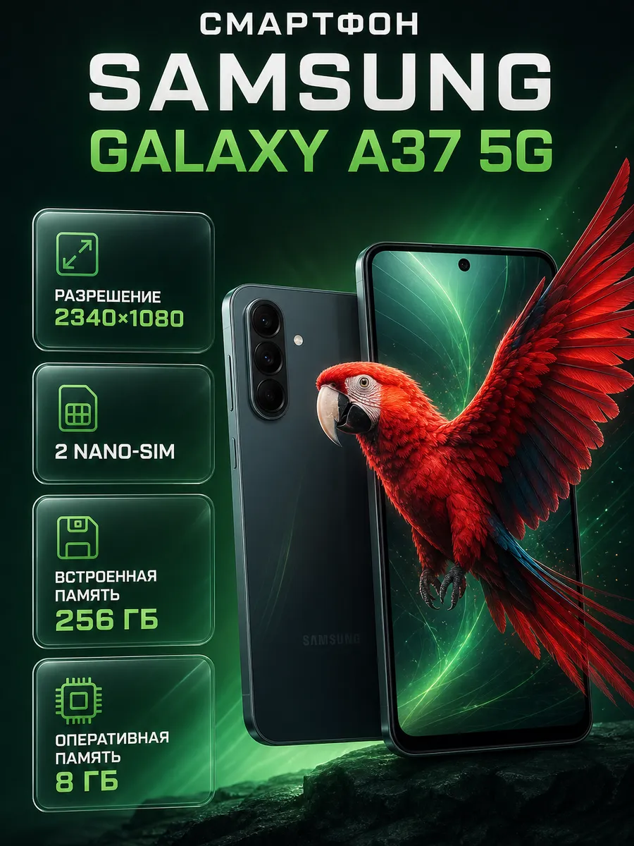 Смартфон Galaxy A37 5G 8 256Gb CAU, зеленый Samsung 1201916677 купить в интернет‑магазине Wildberries