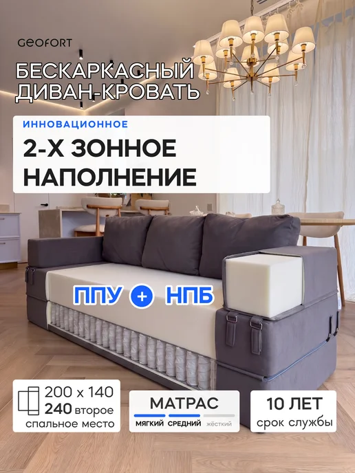 GEOFORT Диван бескаркасный двухспальный пружинный Кинг 240х140 велюр, вариант