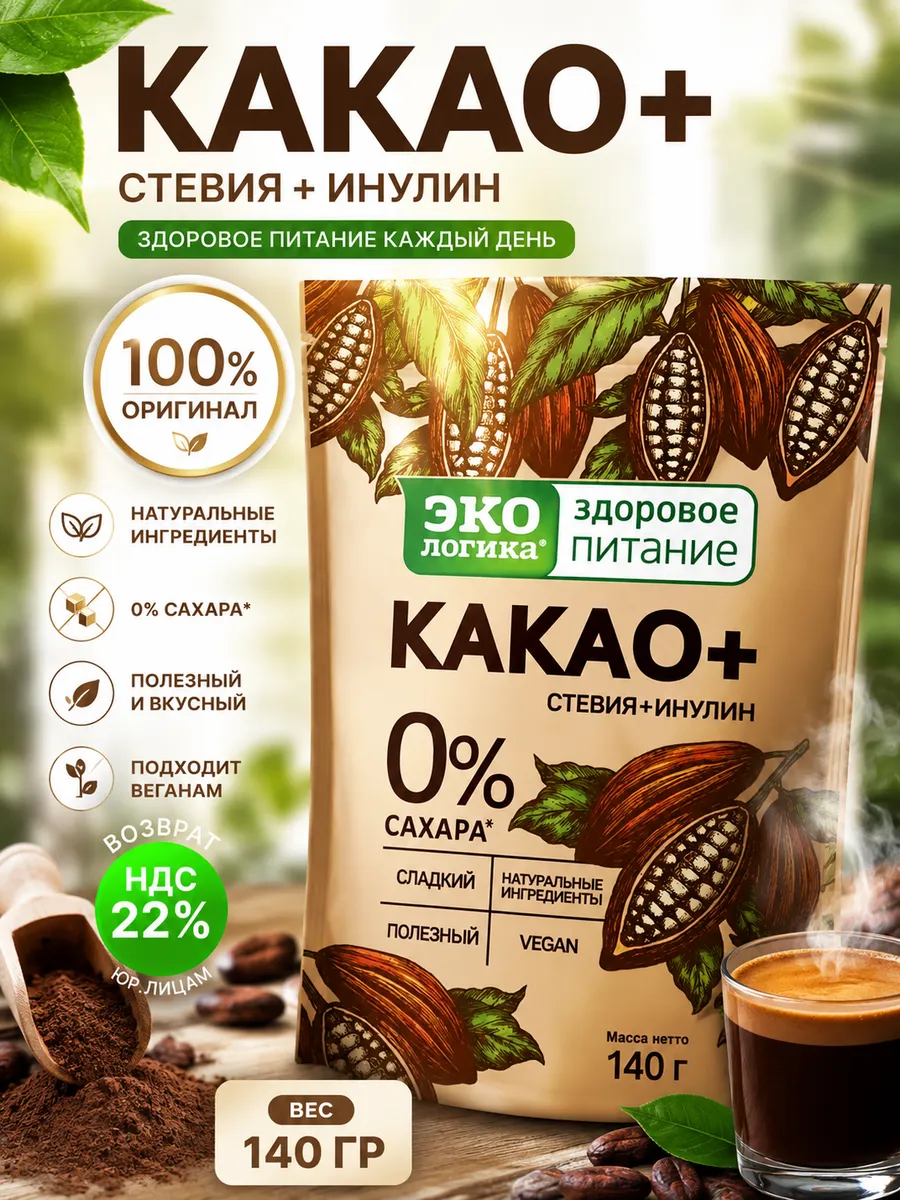 Экологика "Какао Плюс" без сахара, 140 гр
