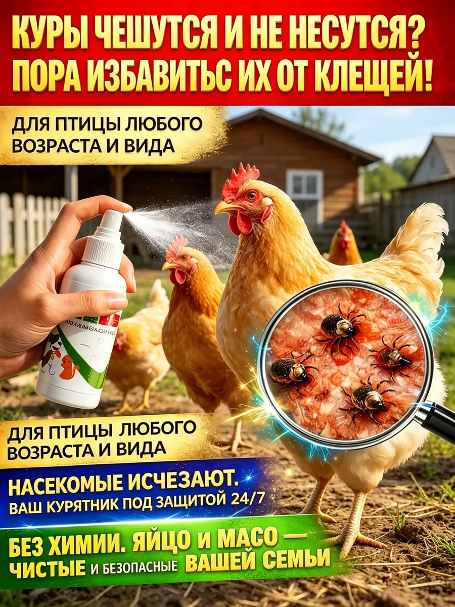 спрей для кур от пероедов и блох,100 мл