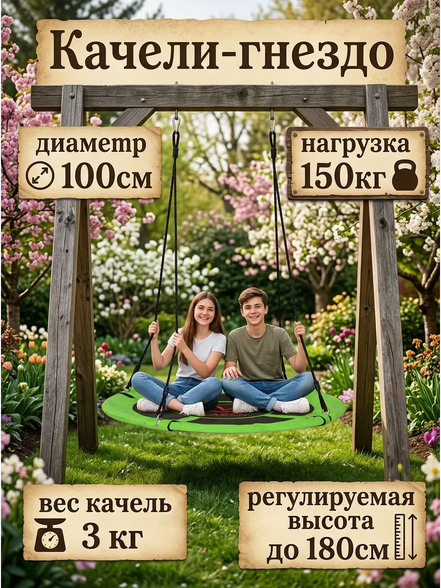 Качели гнездо подвесные садовые, 100см