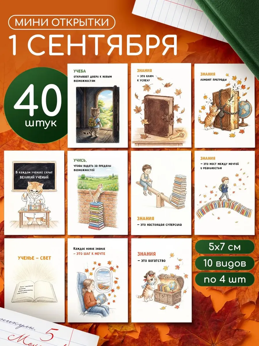 Мини открытки набор на 1 сентября подарок детям и учителю