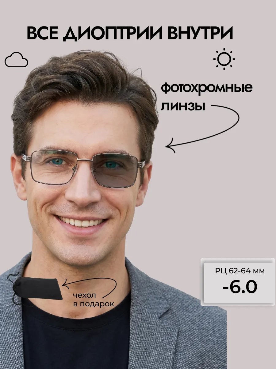 Очки для зрения мужские фотохромные прямоугольные