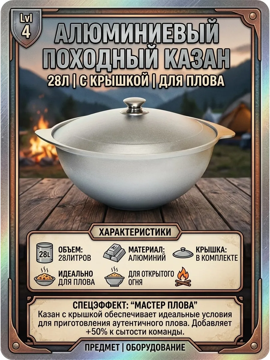 Алюминиевый походный казан 28л с крышкой для плова