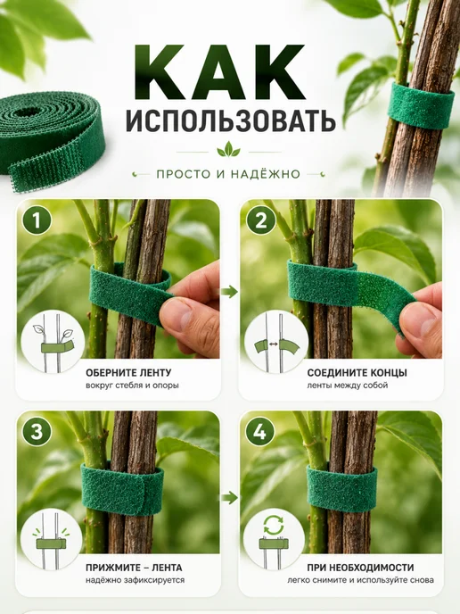 садовая веревка Лента липучка для подвязки растений, зеленый, фото 2
