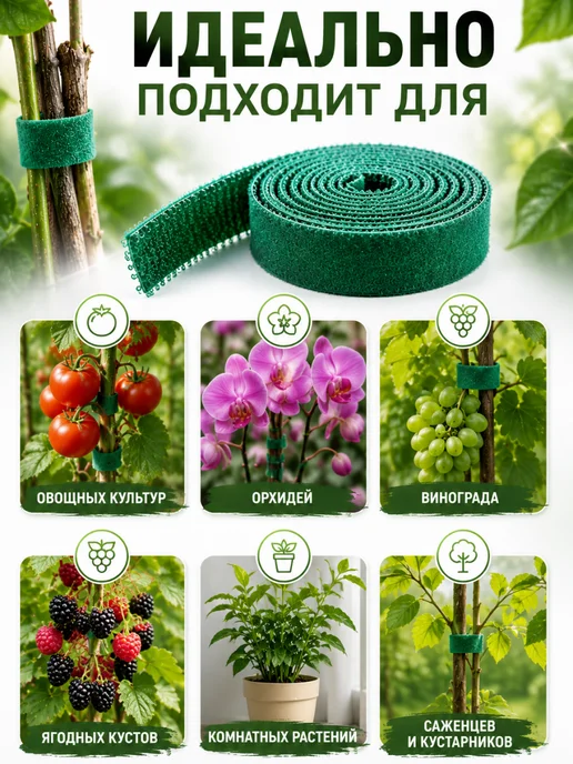 садовая веревка Лента липучка для подвязки растений, зеленый, фото 3