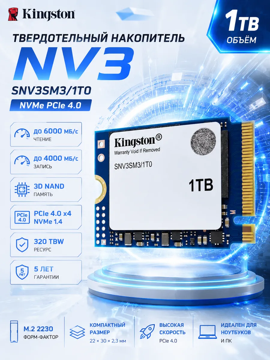 Твердотельный накопитель SSD SNV3SM3 1T0 1 ТБ M.2 2230 Kingston 1207924966 купить за 17 773 ₽ в интернет‑магазине Wildberries