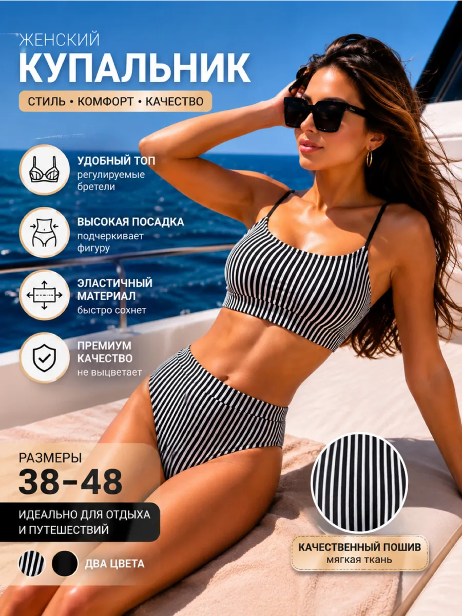Купальник раздельный с высокой посадкой