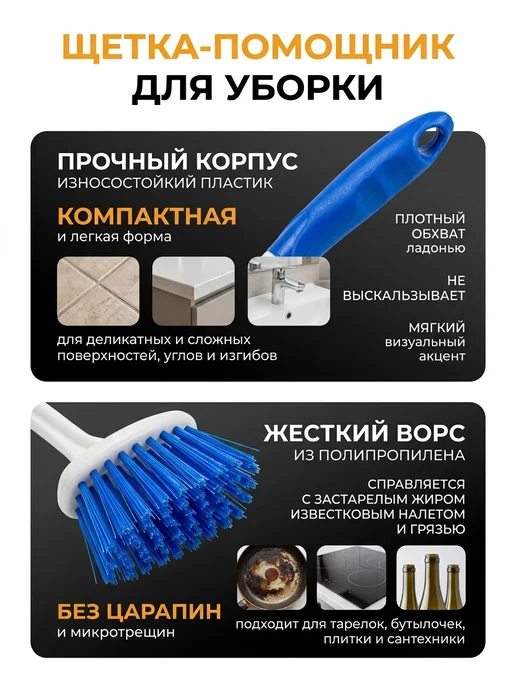 Эргономичная кухонная щетка, синий, фото 2
