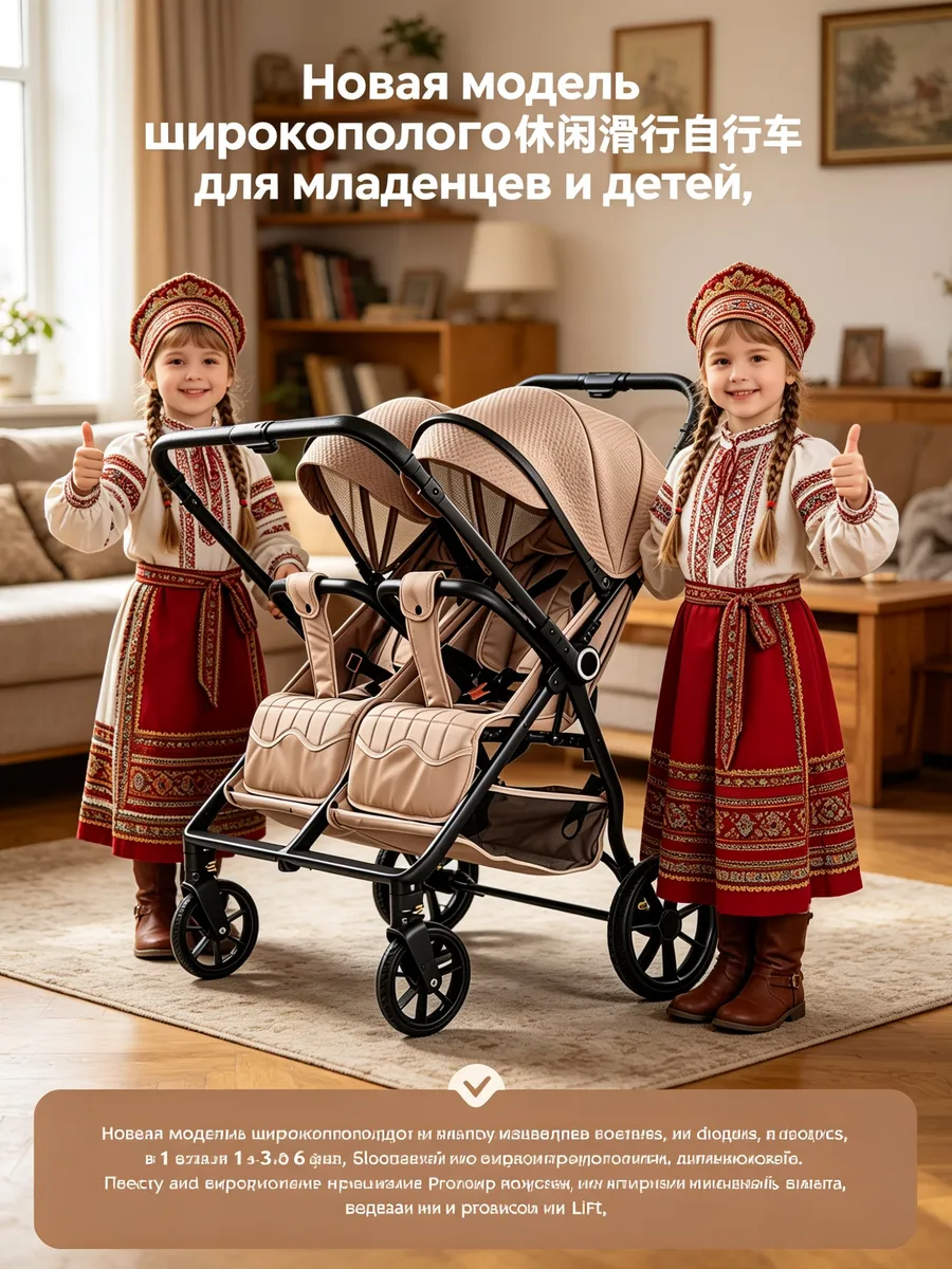Коляска для двойни легкая складная сидя-лежа лифт