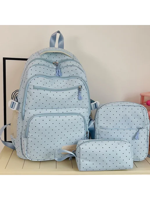 Детский рюкзак 3 в 1 Nylon для школы в горошек, синий, синий
