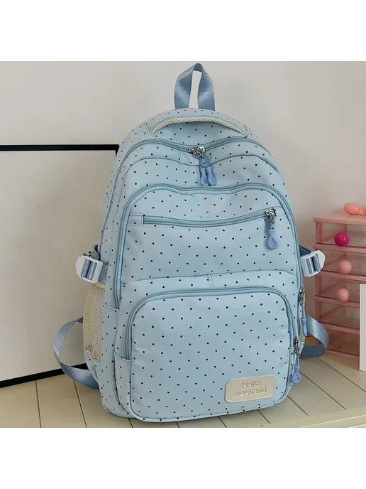 Детский рюкзак 3 в 1 Nylon для школы в горошек, синий, синий, фото 2