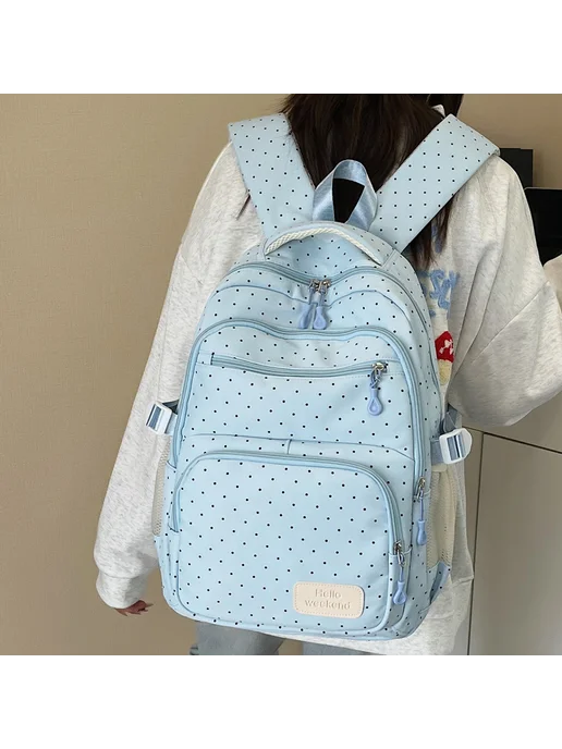 Детский рюкзак 3 в 1 Nylon для школы в горошек, синий, синий, фото 3