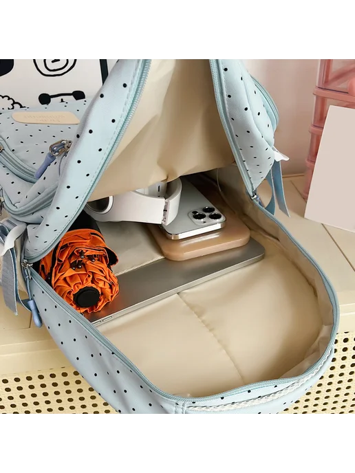 Детский рюкзак 3 в 1 Nylon для школы в горошек, синий, синий, фото 4