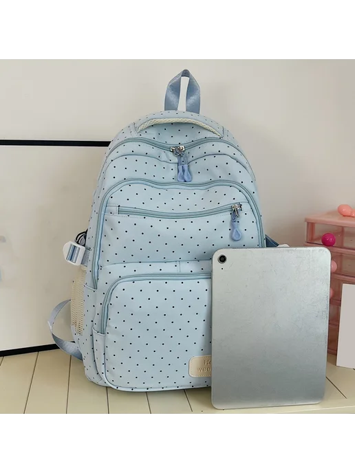 Детский рюкзак 3 в 1 Nylon для школы в горошек, синий, синий, фото 5
