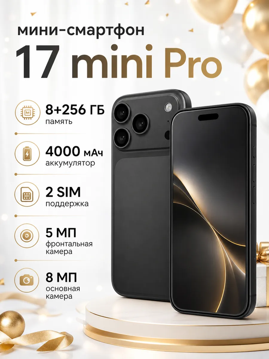 НовыйсмартфонAndroid i17pro 8/256ГБ, черный