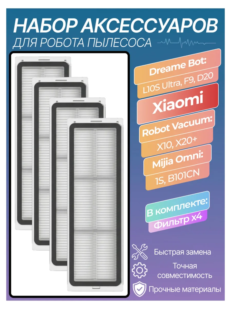 Фильтры для пылесосов Xiaomi, Dreame, Mijia 4шт