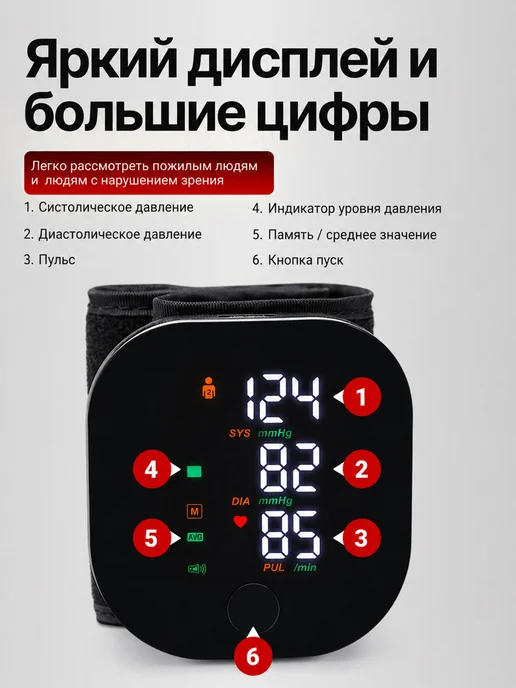 Тонометр на запястье с голосовой функцией, черный, фото 7