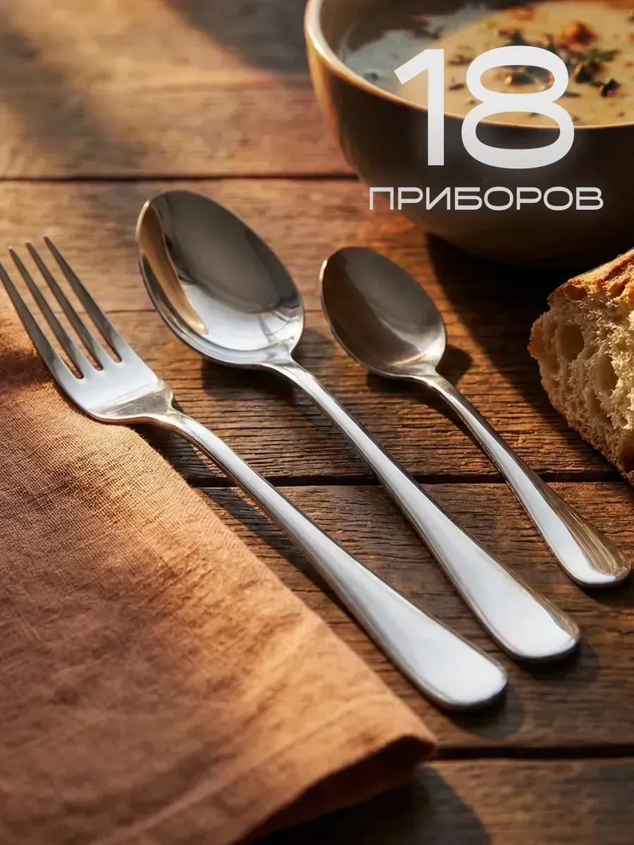 Набор столовых приборов на 6 персон без ножей, 18 штук