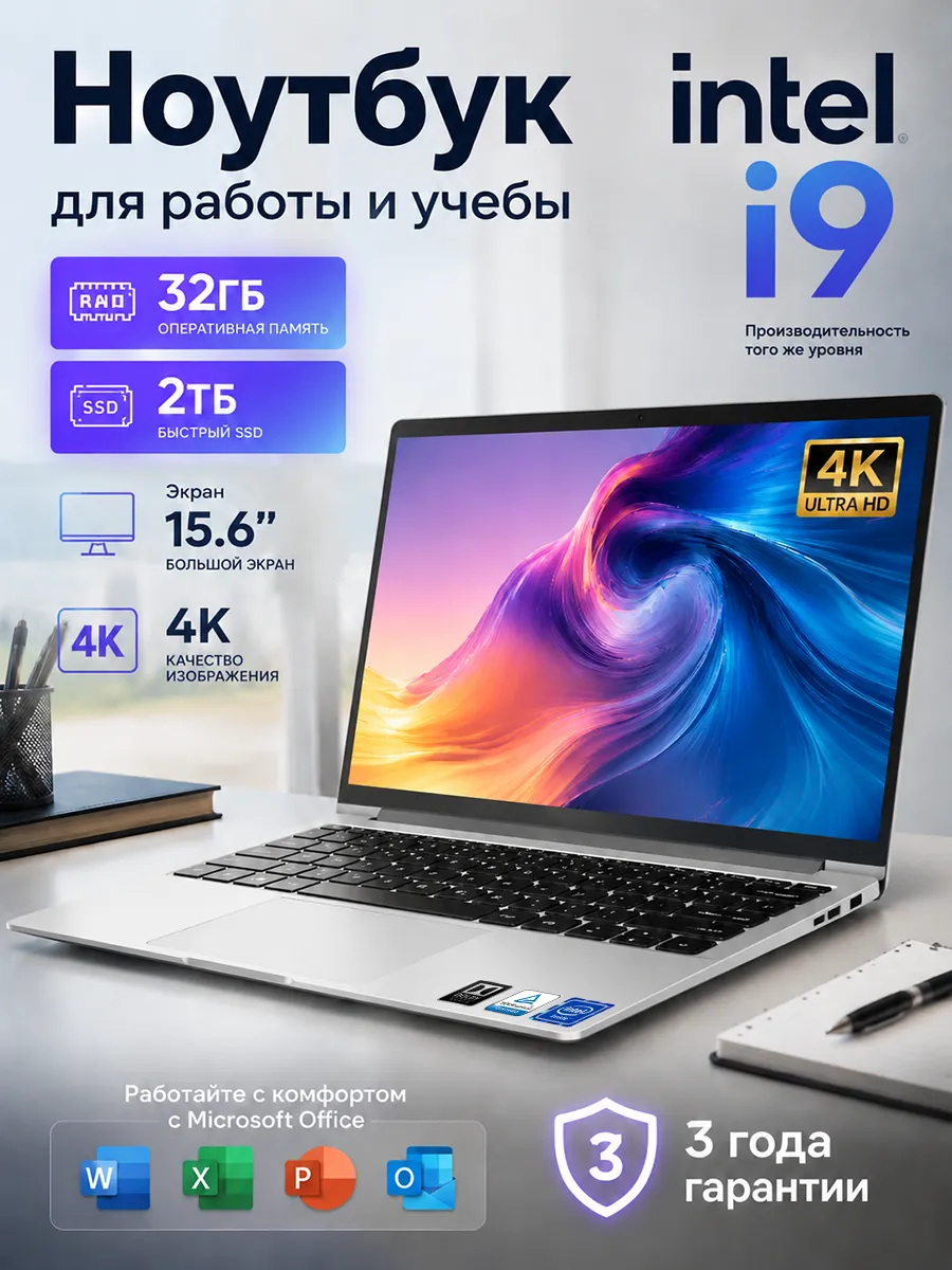 Ноутбук 32ГБ 2Т для работы и учебы Intel i9 4K
