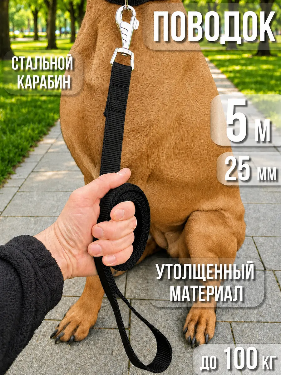 Поводок для собак 5 м х 25 мм нейлоновый усиленный